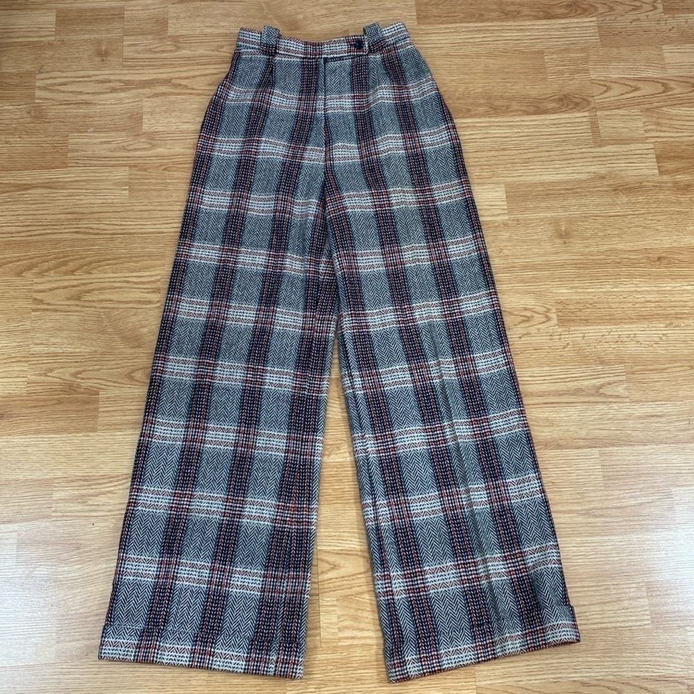Vintage High Waisted Wide Leg Plaid Pants